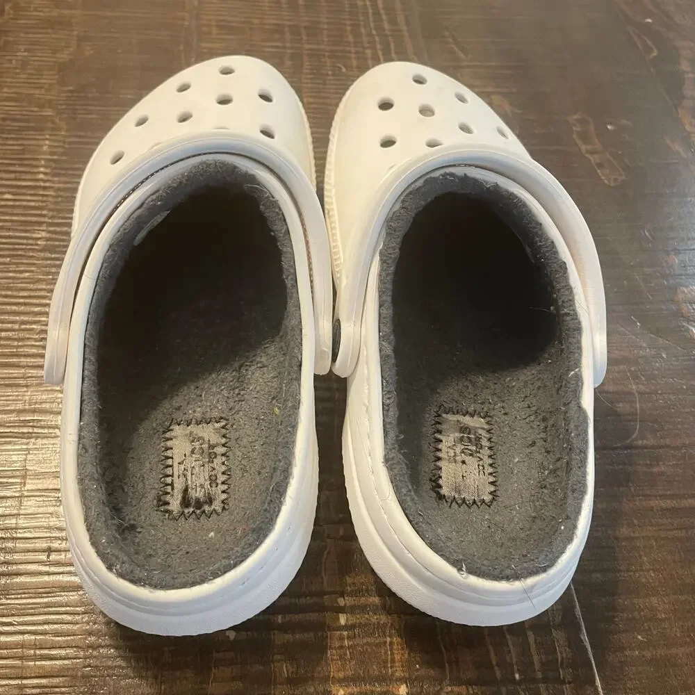 CROCS Classic Lined Clogs White With Gray Liner Size M/5 W/7 - Picture 7 of 11